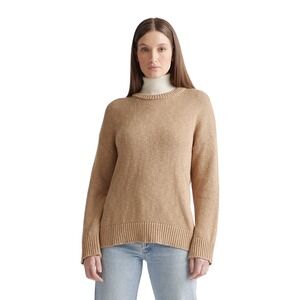 Quince Womens Organic Cotton Linen Oversized Crewneck Sweater Camel Brown Size M